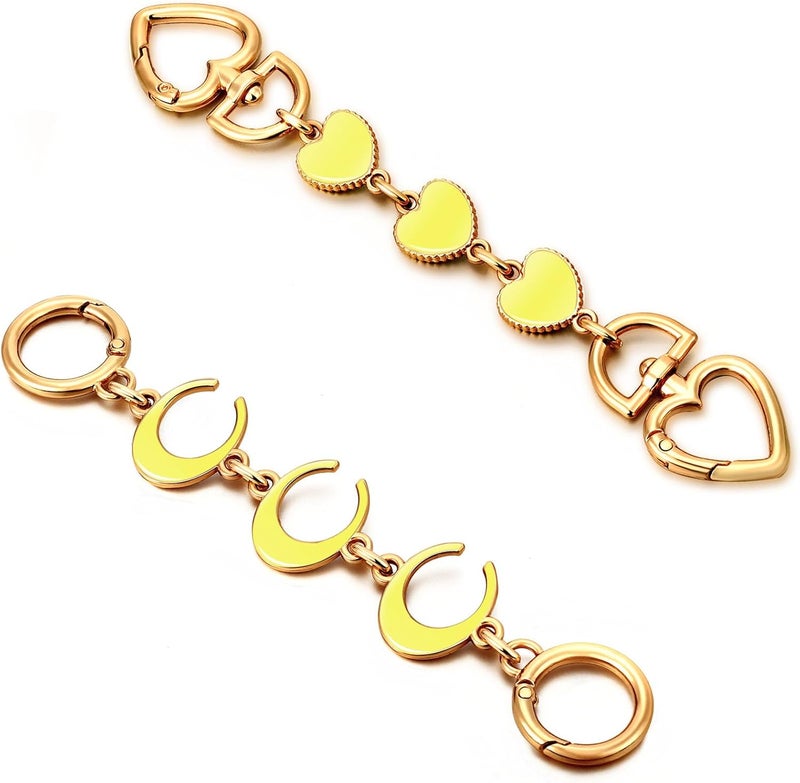 Tmtains 2Pcs Bag Extender Chain Gold Purse Extender Chain Heart Moon Purse Strap Extenders Yellow Purses Strap Replacement Crossbody Bags Accessories for Women Cute Bag Charms for Handbags Tote Bags Supply - Image 1